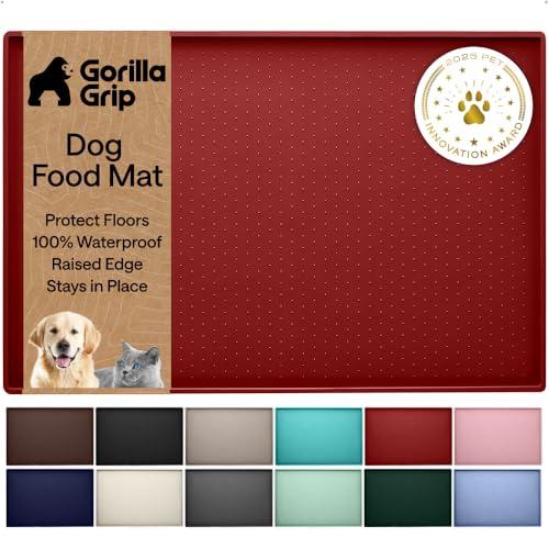 Dog Food Mat 100% Waterproof Silicone (Red / 26"l X 17"w)