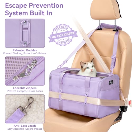 Cat Carrier Soft with Patented Safety Buckles (18.0"L x 11.0"W x 11.0"H / Purple)