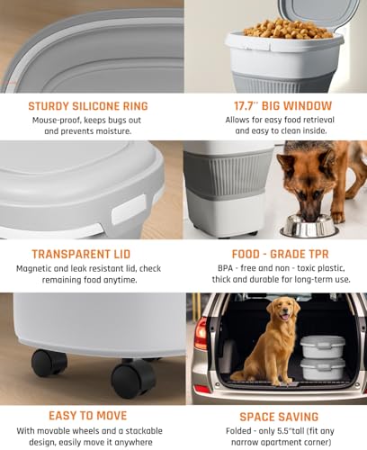28 30lbs Collapsible Dog Food Storage Container (Grey-30lbs)
