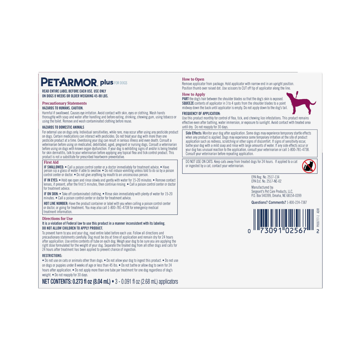 Plus Flea & Tick Topical Dogs 45 (45-88 lbs / 6 Count)