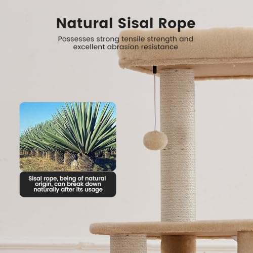65in Large Cat Tree Heavy Duty Tower Condo & Sisal Posts for Cats (Beige / 65 in)
