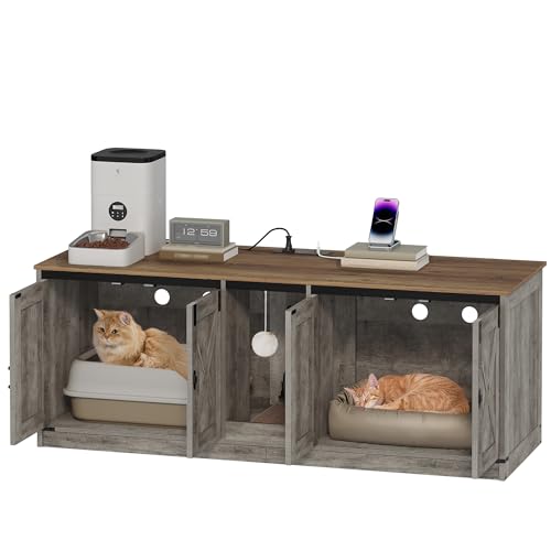 Cat Litter Box Enclosure for 2 Cats (Greige)