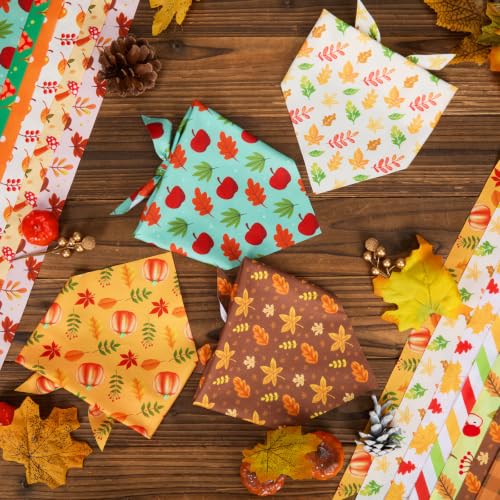 100 Pcs Fall Dog Bandanas Bulk Autumn Pumpkin Maple Leaves Pattern (19.7 x 13.8 x 13.8 Inch / Fall)