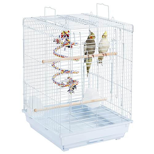 Open Play Top Travel Bird Cage for Conure Sun Parakeet Green Cheek Conure Lovebird Budgie Finch Canary (White)