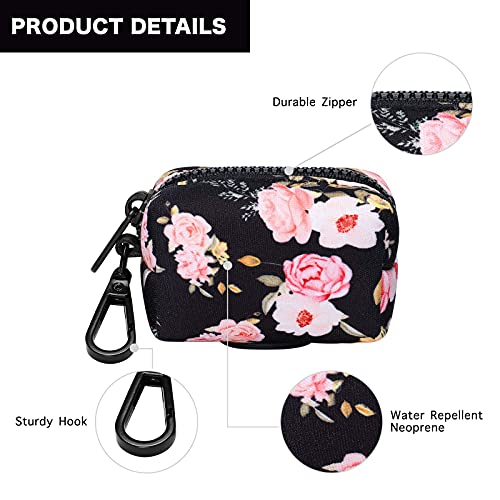 Dog Poop Bag Holder Dispenser 2 Pack (Black with Pink Rose)