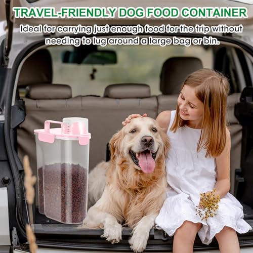 Pet Dog Cat Food Storage Container 5 to 7 lbs with Can Cover and Mixing Spoon (Pink 6Qt)