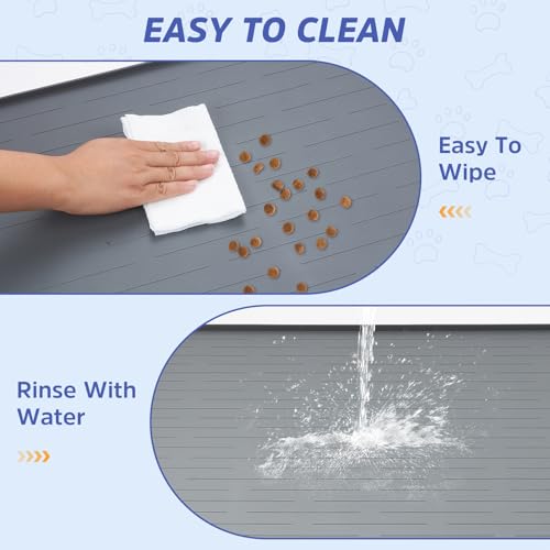 Large Dog Mats for Food and Water (Gray / 40"L x 30"W)