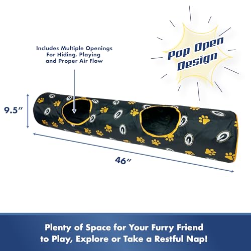 NFL Green Bay Packers Cat Tunnel Tube Toy with Plush Football Catnip and Feathers Collapsible Tunnel for Cats to Play (Green Bay Packers)