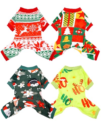 4 Pack Christmas Fleece Dog Pajamas Warm for Extra Small Dogs (X-Small)