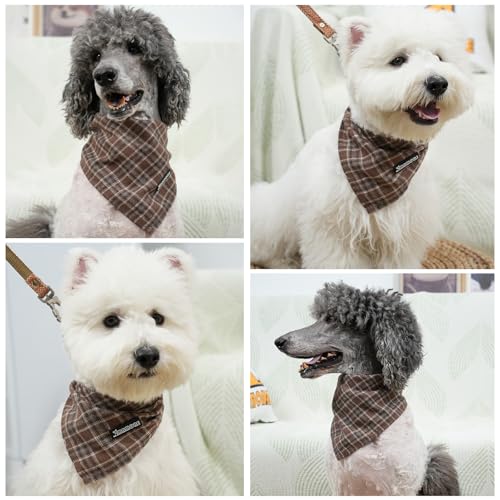 Adjustable Plaid Dog Bandanas (Dark Brown / Large)