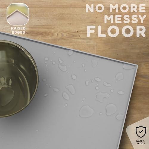 Dog Food Mat Raised Edges Dogs Mat for Food and Water Prevent Spill (18.5" x 11.5" / Warm Ash)