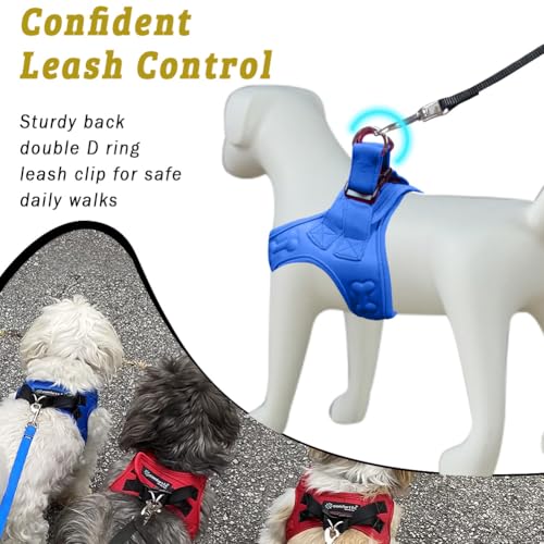 Comfort Fit Dog Harness Step in No Pull Harness for Small Medium Sized Dogs Soft Padded No Escape Harness Adjustable Easy Buckle with Leash Attachment D (XS (Chest 13"-14.5") / Blue Plush)