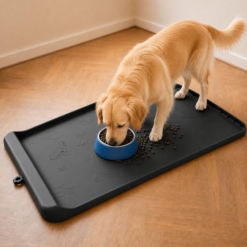 Dog Food Mat Silicone Dog Mat for Food and Water (Black / 36"L x 24"W)