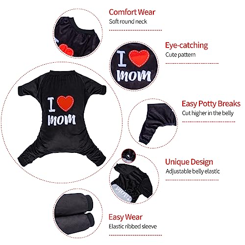 Dog Halloween Pajamas Puppy Onesies Small Dogs Soft Pjs Coat Cat Apparel Comfy Pet Christmas Clothes Outfit Doggie Bodysuit (Medium / I love MOM)