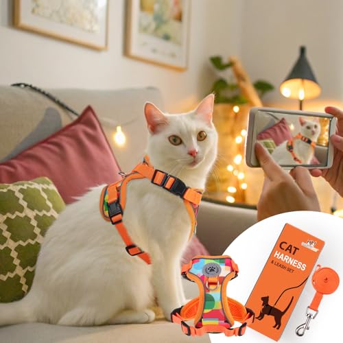 Cat Harness and Leash (Orange / Medium (Chest: 16 - 20"))