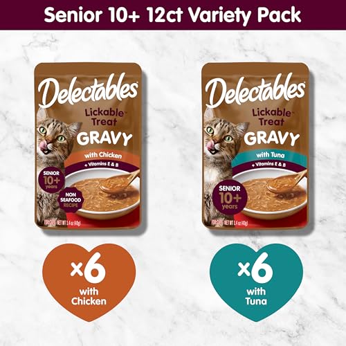 Lickable Treat Gravy Senior 10+ Variety Wet Cat Treat & Food Topper (1.4 Ounce (Pack of 12))