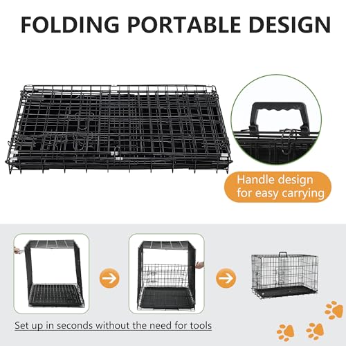 42" Foldable Metal Dog Crate (Dark Black)