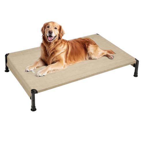Cooling Outdoor Dog Bed (Beige Coffee - Hem / 47.0"L x 29.0"W x 8.0"Th)