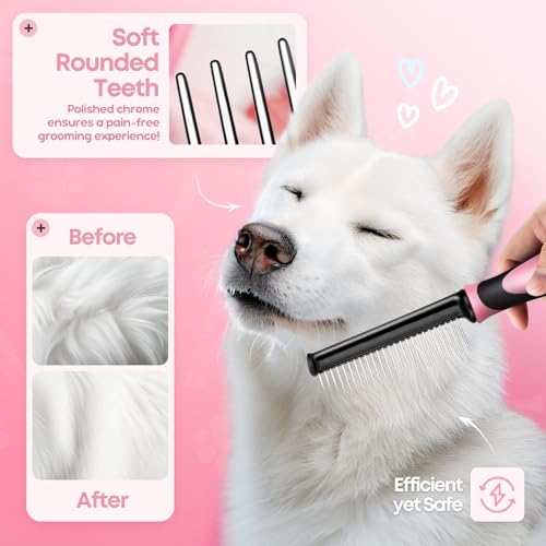 Metal Pet Comb for Cats & Dogs (Chrome,Pink)