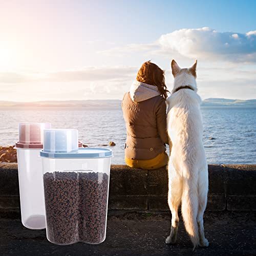 2 Pack 2lb 2.5L Pet Food Storage Container with Measuring Cup for Small Dog (Blue and Pink 2.5L)