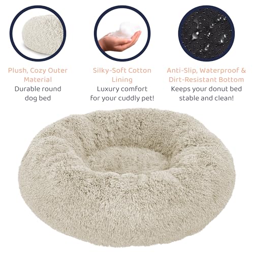 Calming Donut Dog Bed for Small Dogs (Cream White / X-Large (45"L x 45"W x 10"Th))
