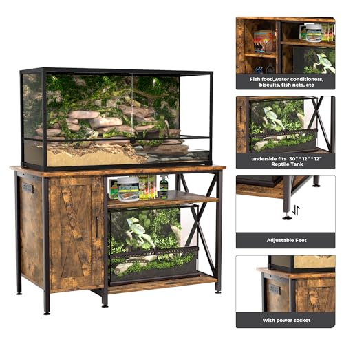120 Gallon Reptile Tank Stand with Storage Cabinet & Power Outlet (48x24"-40-120 Gallon / Rustic Brown)