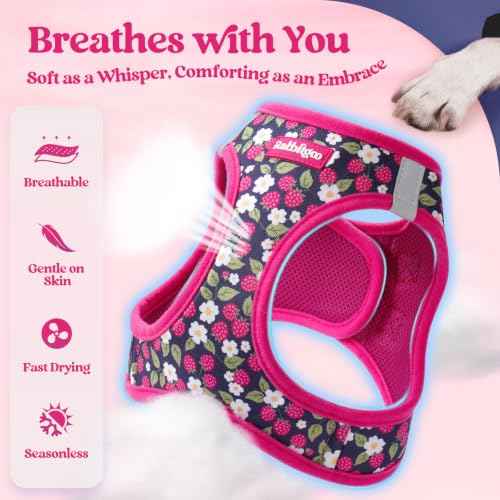Dog Harness Medium Sized and Leash Set (Pink Berry / M (chest: 16 - 18.5"))