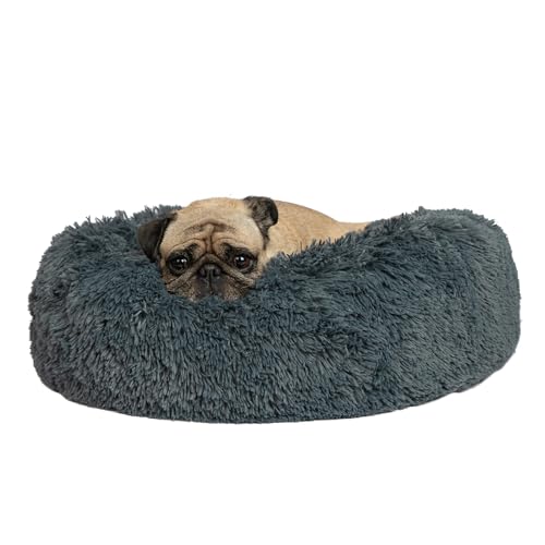 Round Calming Dog Bed for Small (Gray / 24" x 24" x 7")