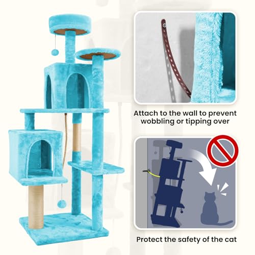 58.5inch Large Cat Tree Tower Condo for Indoor Cats (58.5in / Peacock blue)