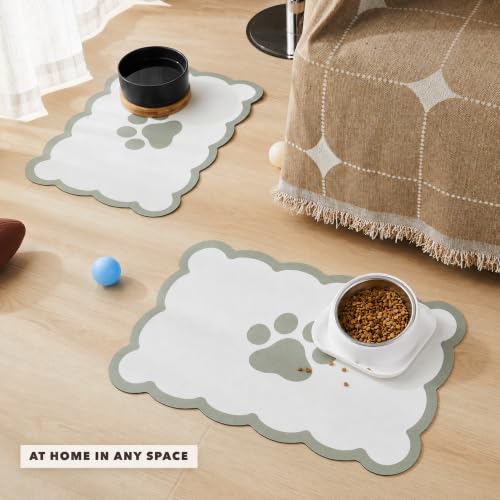 Scalloped Dog Feeding Mat (Sage / 22"L x 17"W)