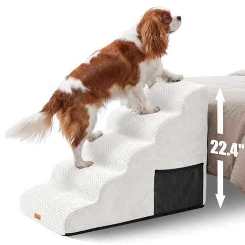 High Density Foam Dog Steps 5 Tiers (White / 33.1*15.7*22.5)