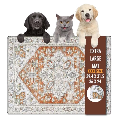 Dog Food Mat 36" x 24" Extra Large Absorbent Dog Mat for Food and Water (36"L x 24"W / Bohemia red)