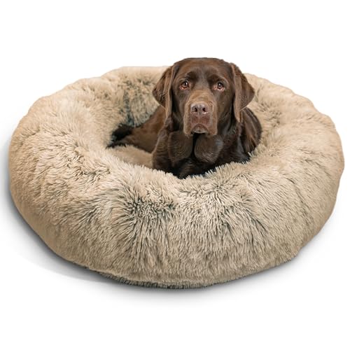 Original Calming Donut Dog Bed (Taupe Shag / Large)