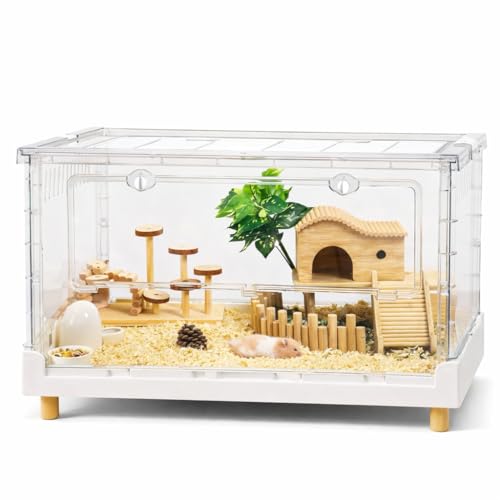 Extra Tall Foldable Clear Hamster Cage with Front Door (27.5"L x 17.0"W x 16.0"H)