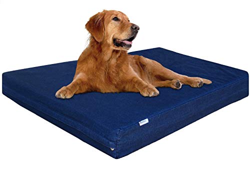 Extra Large Orthopedic Memory Foam Dog Bed for Large Dogs with Durable Waterproof Internal Case (47.0"L x 29.0"W x 4.0"Th / Navy Blue)