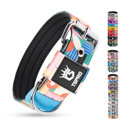 Heavy Duty Thick Dog Collar with Metal Buckle for Large Dogs (L – Fits Neck 18.9"-21.7" / Memphis Geometric Print)