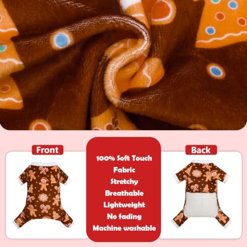 Small Dogs Outfit Soft Puppy Onesies Pjs Christmas Dog Pajamas Pet Coat Cat Apparel Comfy Doggie Jumpsuit Bodysuit for All Seasons P356XL (Brown Gingerbread / X-Large)