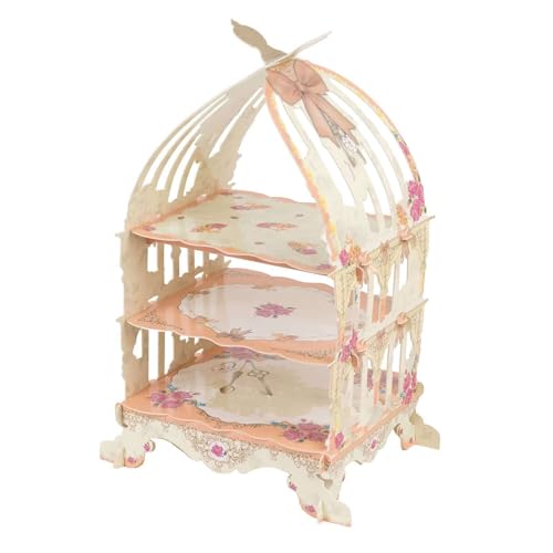 Efavormart 3 Tier White Peach Birdcage Cardboard Cupcake Stand with Floral Print (3-Tier 18" Bird Cage / White Peach)