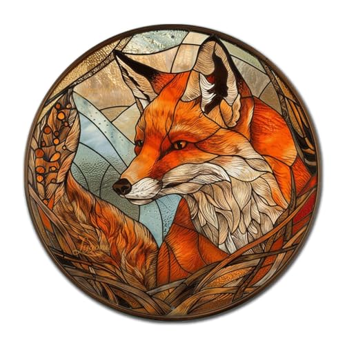 Metal Sign Tin Sign Circular Stained Glass Fox Minimalist Wall Art for Pub 12×12 Inches (12×12 Inches / Fox-2)