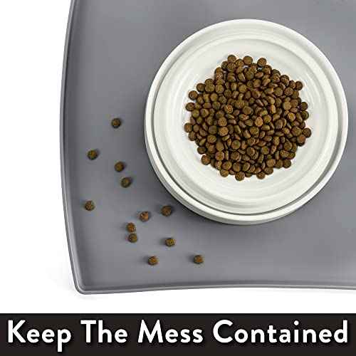 Cat Food Mat Small & Large Pet Food Mat (L: 24" x 14" / Gray)