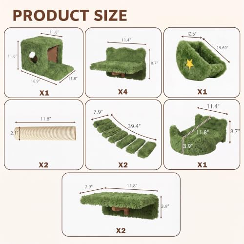13-in-1 Cat Wall Shelves, Moon & Bridge Cat Wall Furniture, Green (Green / 13-in-1)