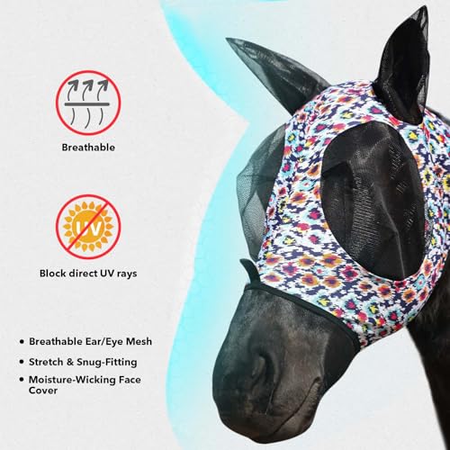 Super Comfort Stretchy Fly Mask Large Eye Space with UV Protection Soft on Skin with Breathability Geo Feather S (S / Geo Feather)