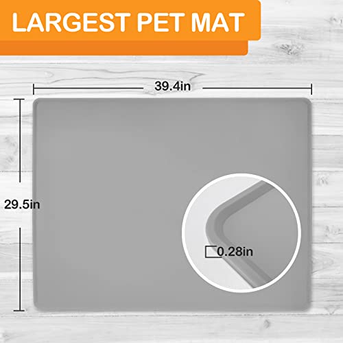 Pet Food Mat Pet Feeding Mat Silicone Placemat for Dog and Cat Food Water Bowl Dog Food Mats for Floors Non Slip Waterproof Anti (39.4"L x 29.5"W / Cool grey)