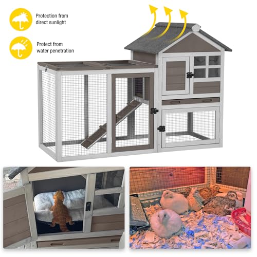 51.6''L Rabbit Hutch Outdoor Chicken Coop Indoor Bunny Cage with Run (51.6"L x 25.2"W x 36.2"H / Brown)