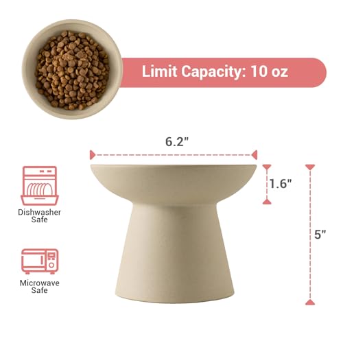 Extra Wide Elevated Ceramic 6.2" Shallow Cat Food Bowl (Pottery Clay-Shallow)