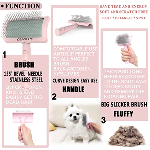 Dog Slicker Brush for Doodles Poodles Fluffy Deshedding Loose Hair (pink)