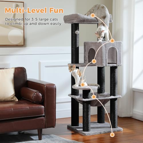 Cat Tree for 30lbs Large Cats (Black / 57.8 Inches)