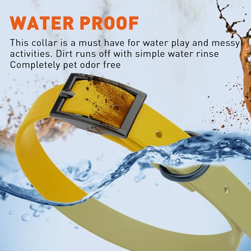 Biothane Waterproof Dog Collar Strong Coated Nylon Webbing with Black Hardware Odor (W5/8" x L12-15" / Treasure Gold)