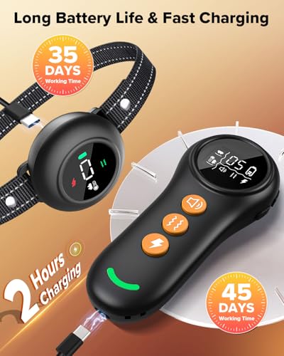 2-in-1 Dog Shock Collar & Bark Collar – 3300FT Dog Training Collar with Remote, Automatic Anti-Barking, 5 Adjustable Sensitivity Levels, IP67 Waterproof E-Collar for Small Medium Large Dogs (Black)