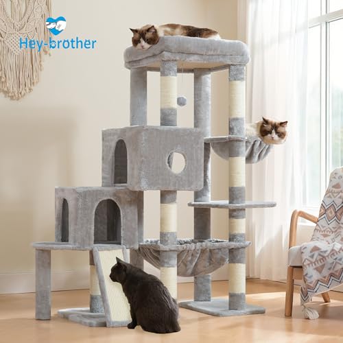 Cat Tree Tower with Plush Steped Condos (50 inches / Light Gray)